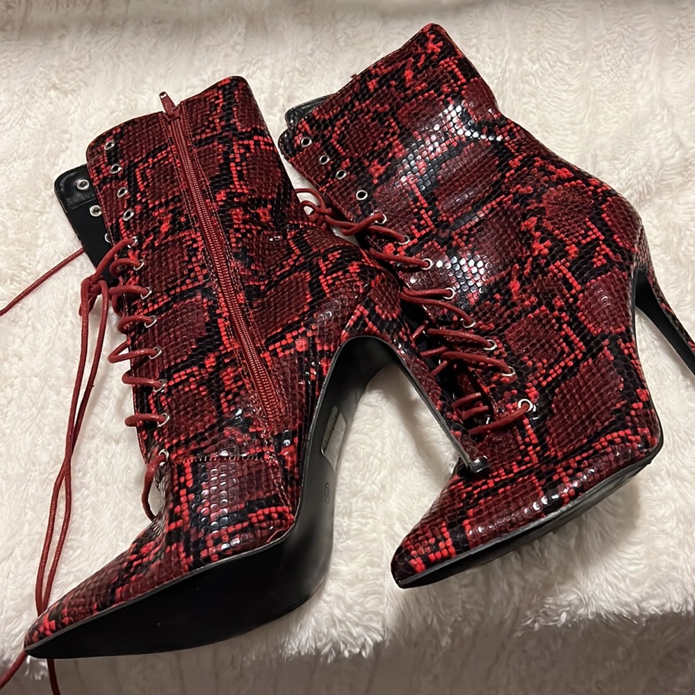 Red Snake Skin Lace Up Booties SIZE 10